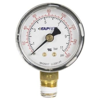 39-0160-50 (PREVIOUSLY 39-0160-00) Taprite, Pressure Gauge, 0-160 PSI, 1/4" NPT Bottom Inlet, Right Hand Threads