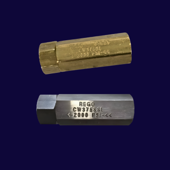 REGO 2-PIECE SOFT SEAT BRASS CHECK VALVE, 1/4" OUTLETS - FOR CAR WASH INDUSTRY
