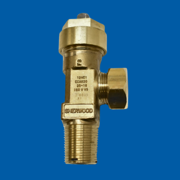 Sherwood Chlorine Cylinder Valve, CGA 820 Outlet, 3/4"-14 CL-3, Cylinder Valve, 158 Fuse Plug, PTFE Packing